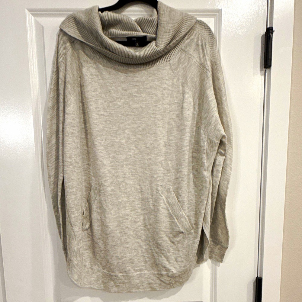 FATE Womens M Wool Blend Cowl Neck Sweater Gray Oversized Pullover Pockets